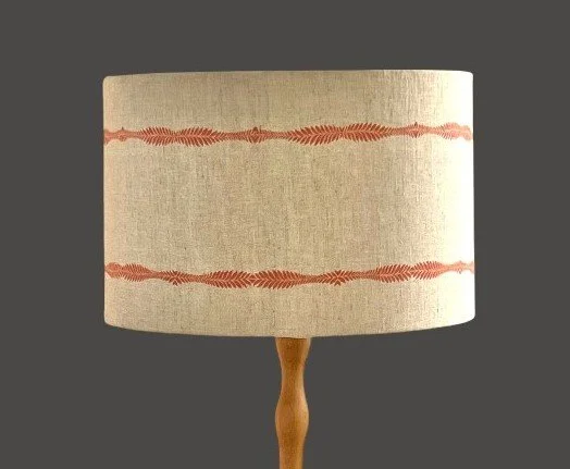 Linen Lampshade - Natural Linen | Ada and Ina Fabric from UK | Rust/Tan Detail | Drum Lampshade | Handmade in Australia