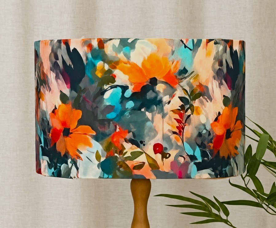 Blue & Orange Abstract Floral Lampshade