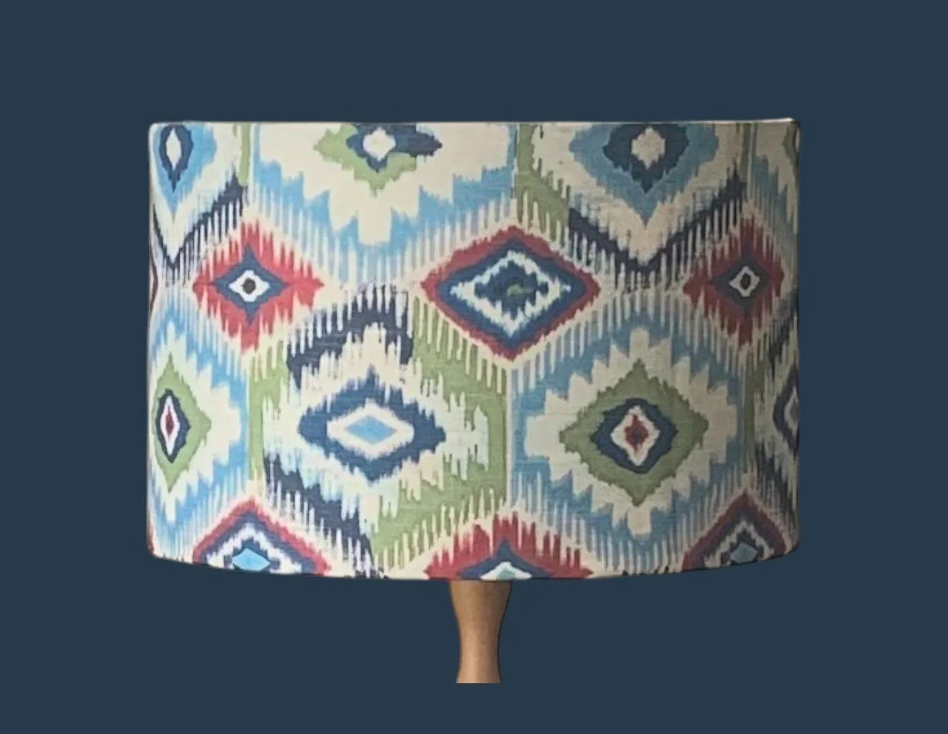 Kilim Design Modern Geometric Pattern Blue Red Green or Green and Plum Lamp Shade | IKAT Lampshade |  UK Fabric |  Handmade in Australia