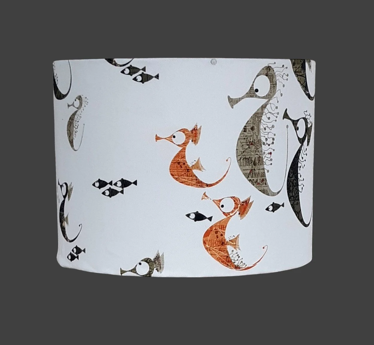 Children's Lampshade | Grey/Taupe & Orange Sea Horse Lampshade | Drum Sea Creature Shade | Contemporary Nursery Shade | Made in Australia