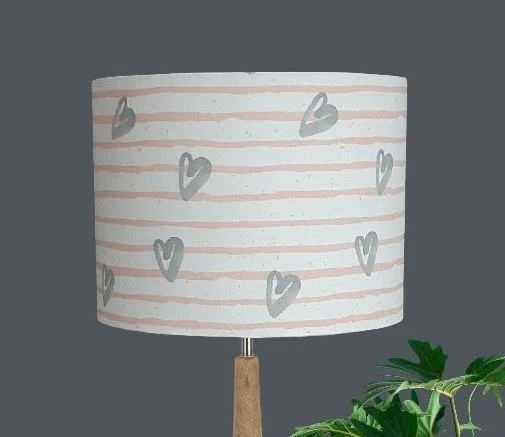 Child or Nursery Lamp Shade | Grey & Pink Stripes Hearts | Baby Lamp Shade | Contemporary Nursery Shade | Made in Australia