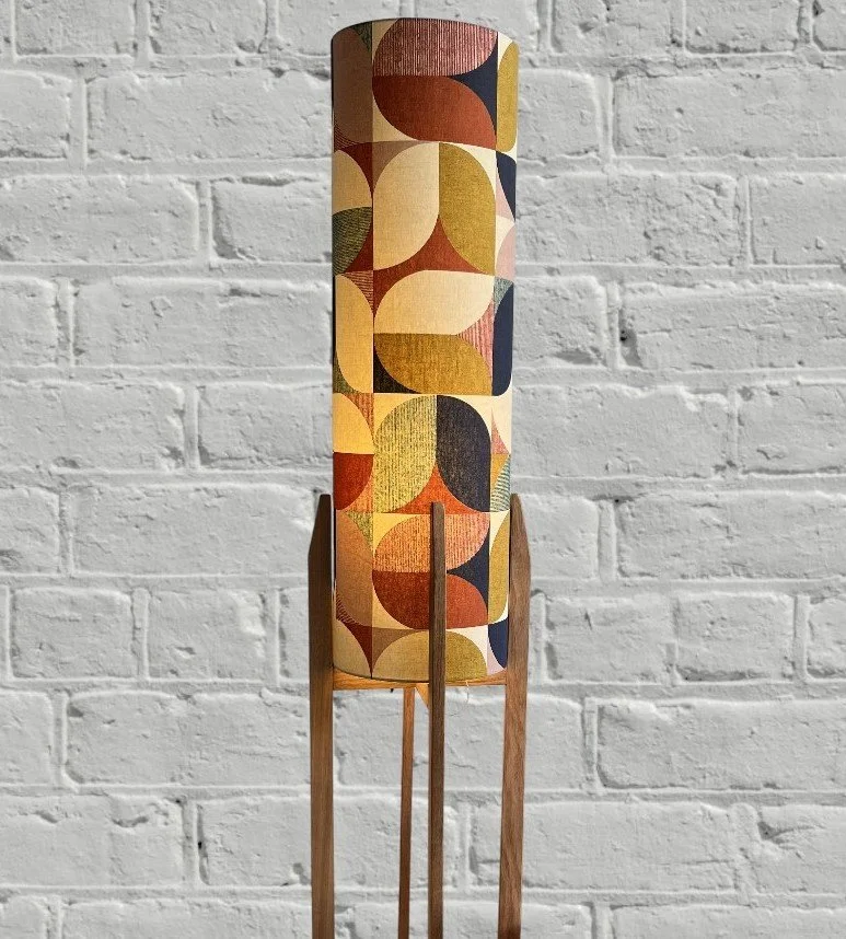 Mid Century Rocket Lamp | Solid Blackwood Base | Geometric Tall Shade | Retro, Abstract Floor Lamp | Handmade in Australia