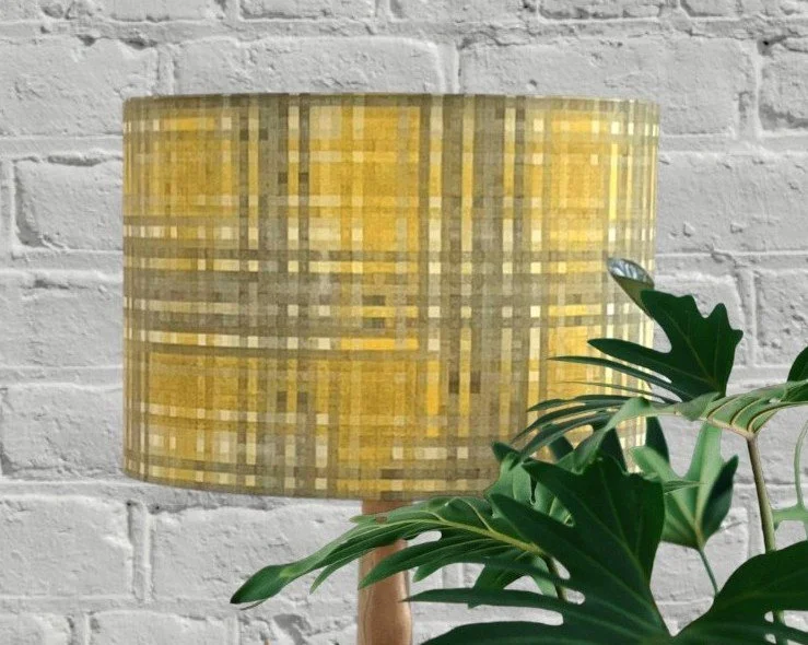 Tartan, Plaid, Check Mustard, Yellow Grey Lampshade