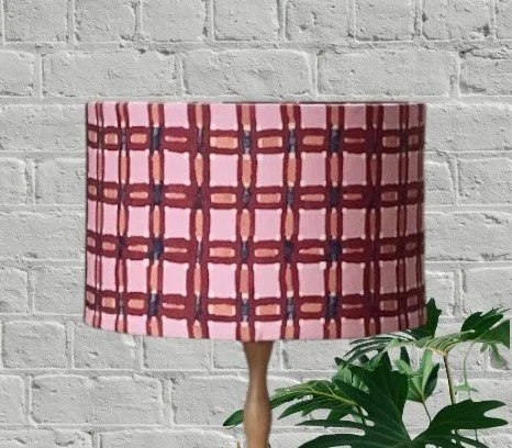 Multi-Coloured Lampshade | B & J Fabric, New York | Pink, Check Lampshade |  Brushstrokes, Plaid Print | Handmade in Australia