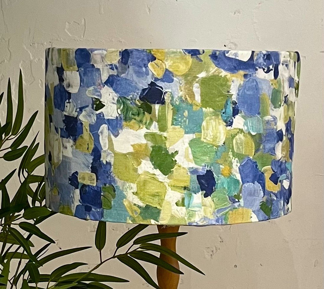 Multi-Coloured Painterly/Abstract Blue, Lilac, Lime Green Lampshade
