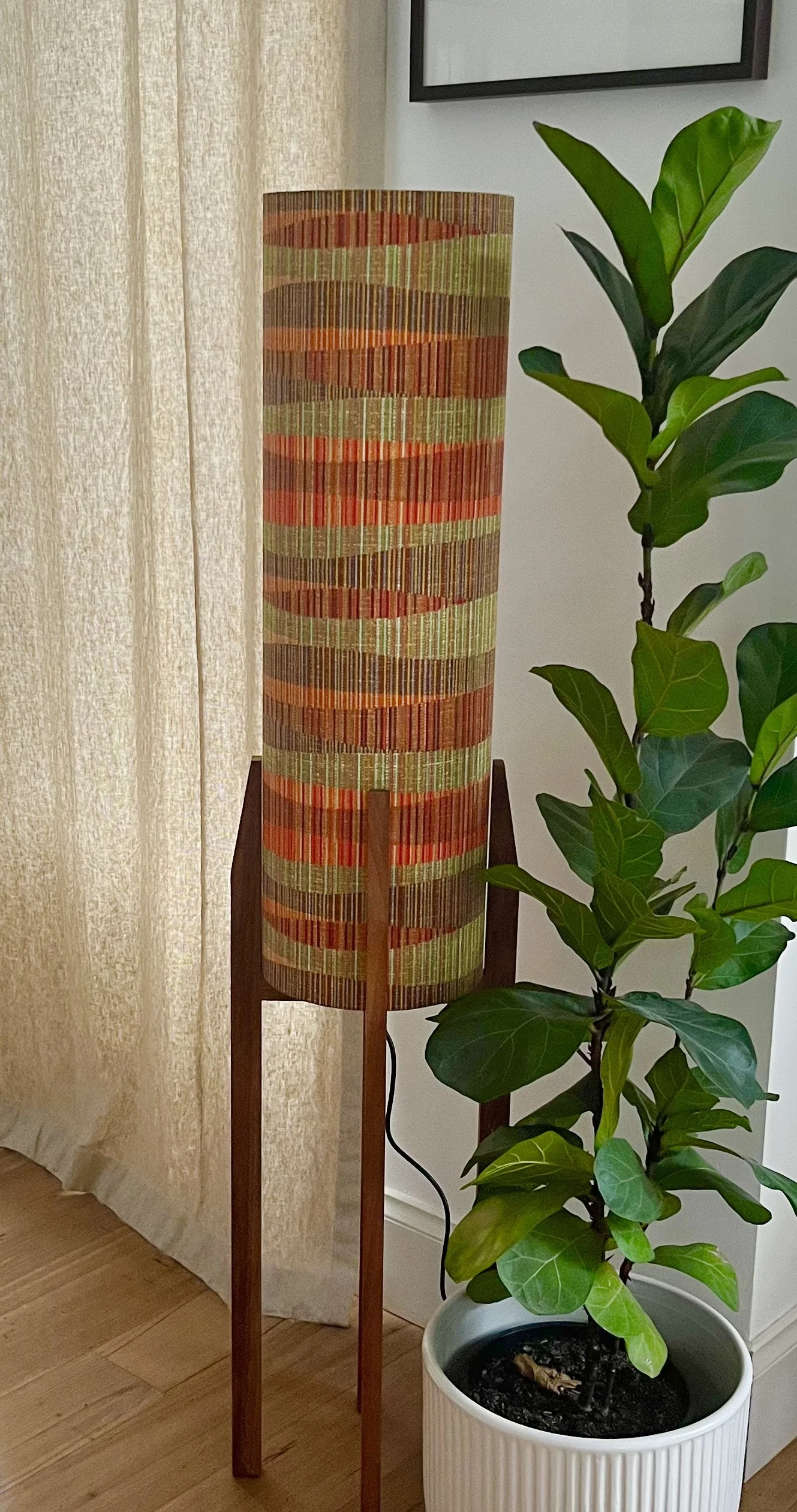 Mid Century Rocket Lamp | Solid Blackwood Base | Orange, Green MCM Shade
