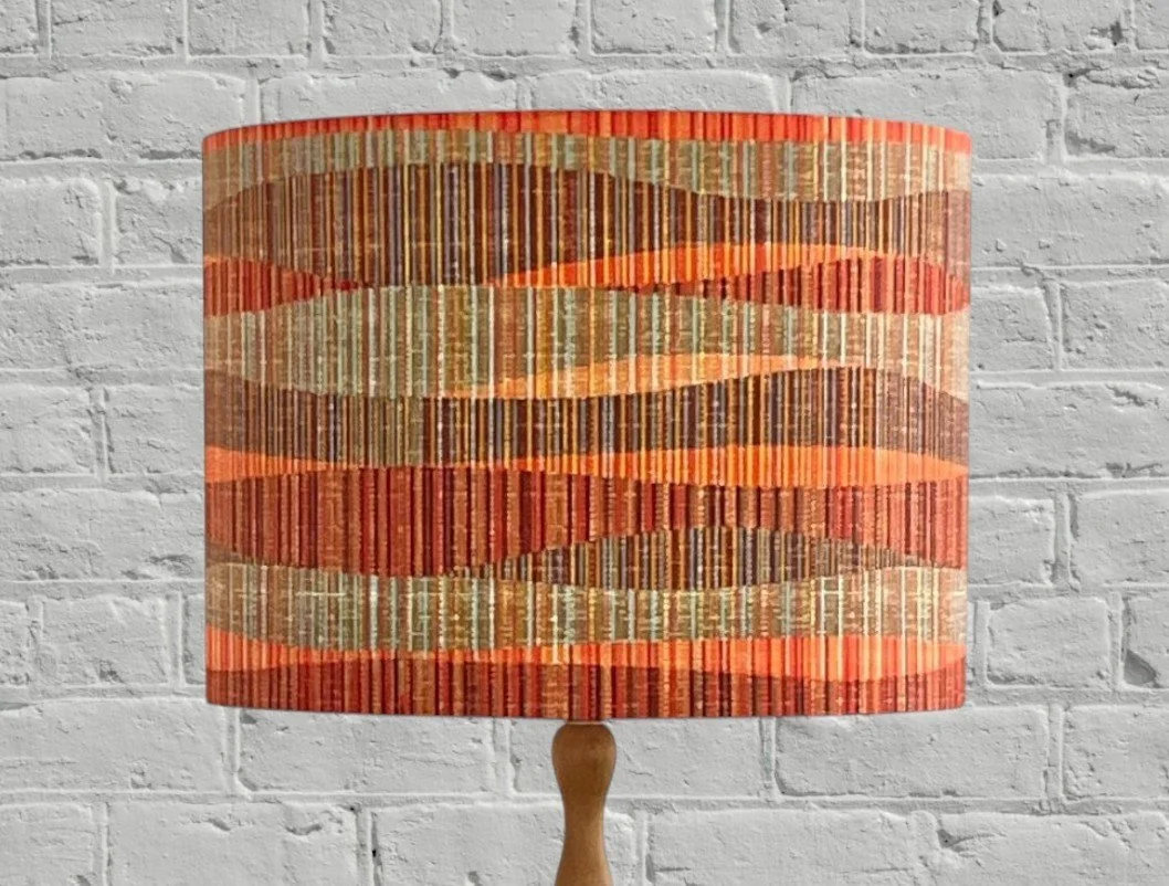 Brown, Orange, Pale Green Striped Retro Lampshade