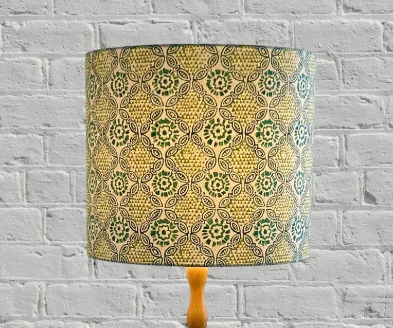Moroccan Tile Green & Turquoise Lamp Shade | UK Designed Fabric Lampshade |  Linen Floor/Table Lampshade | Handmade in Australia