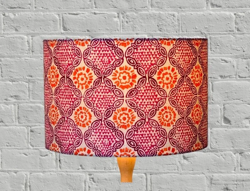 Moroccan Tile Pink & Orange Lamp Shade | UK Designed Fabric Lampshade |  Linen floor Lampshade | Handmade in Australia