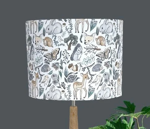Nursery/Child Lampshade | Woodland Animals Lampshade | Neutral Grey Lamp Shade | Contemporary Nursery Shade | Made in Australia