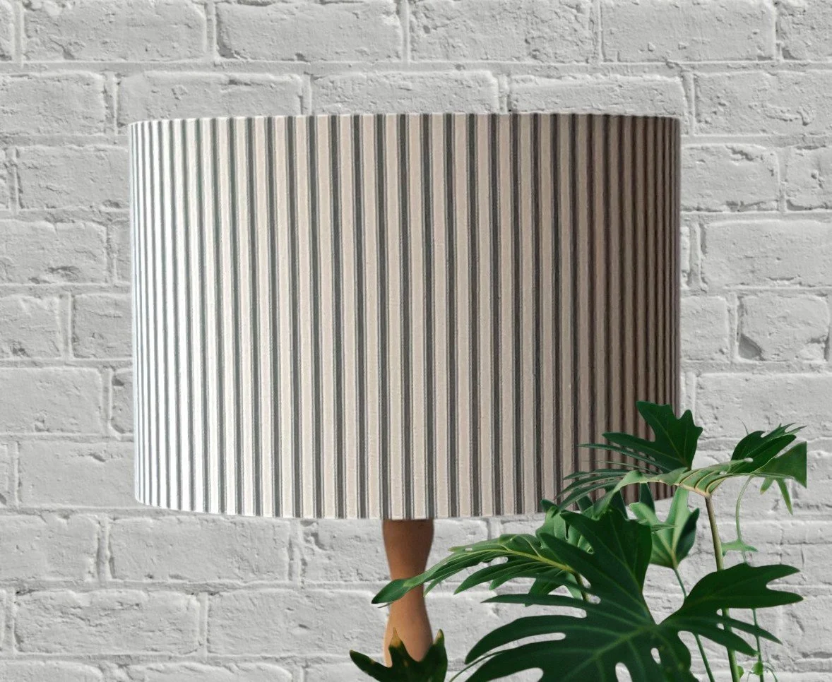 Olive Green Striped/Stripes Ticking Lampshade