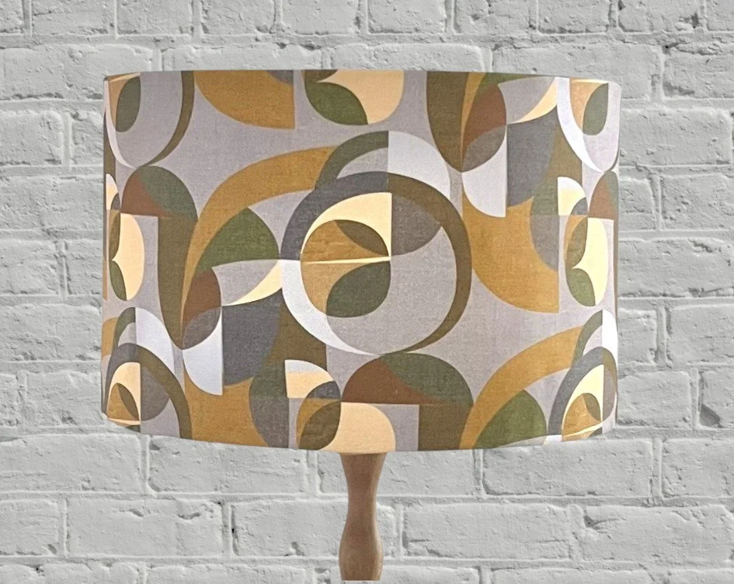 Abstract Peach, Grey & Olive Geometric Lampshade