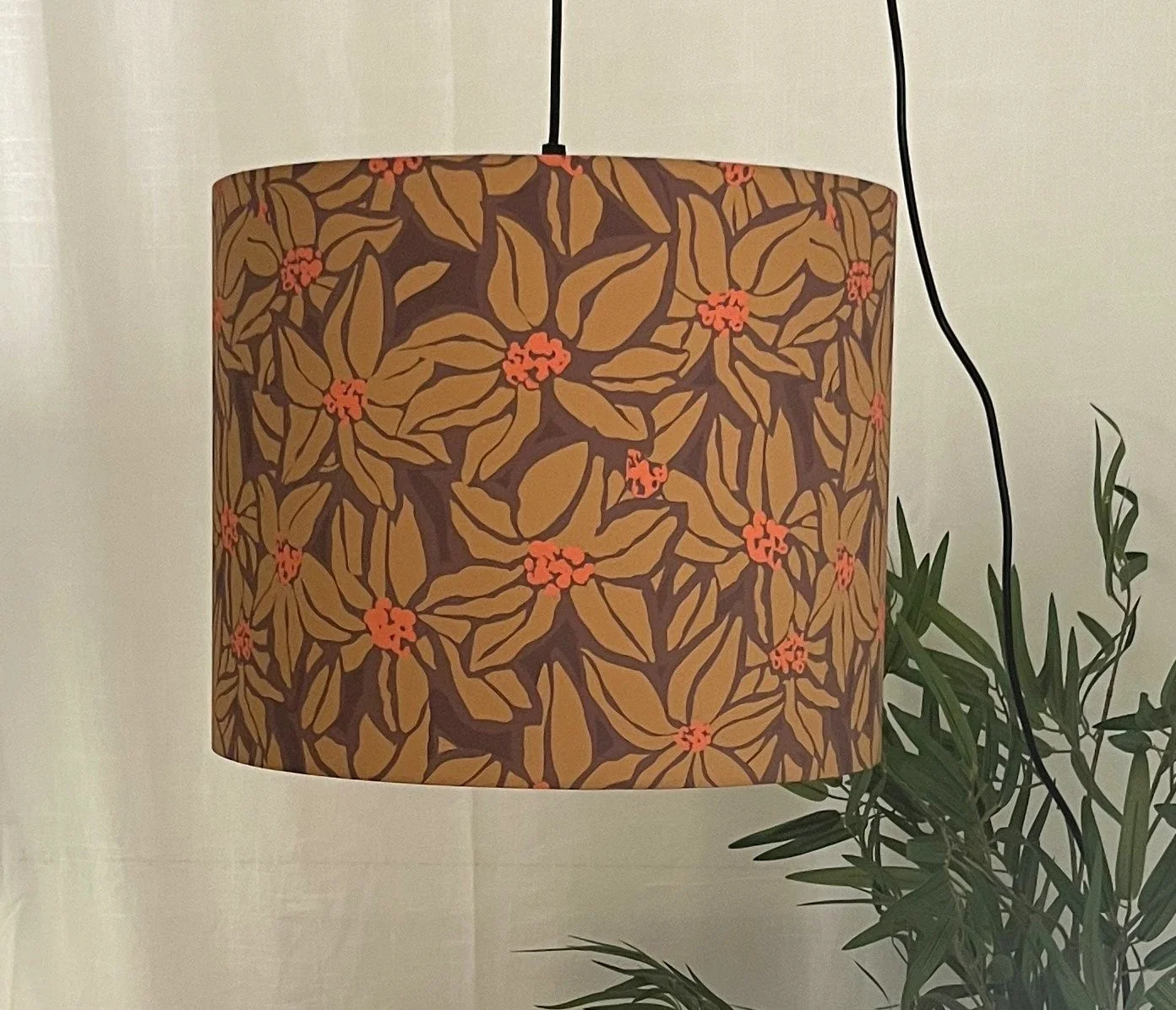 Mustard, Browns & Coral Abstract Floral Lampshade