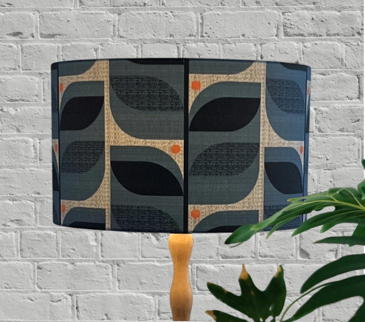 Blue, Black, Orange Retro Leaf Lampshade