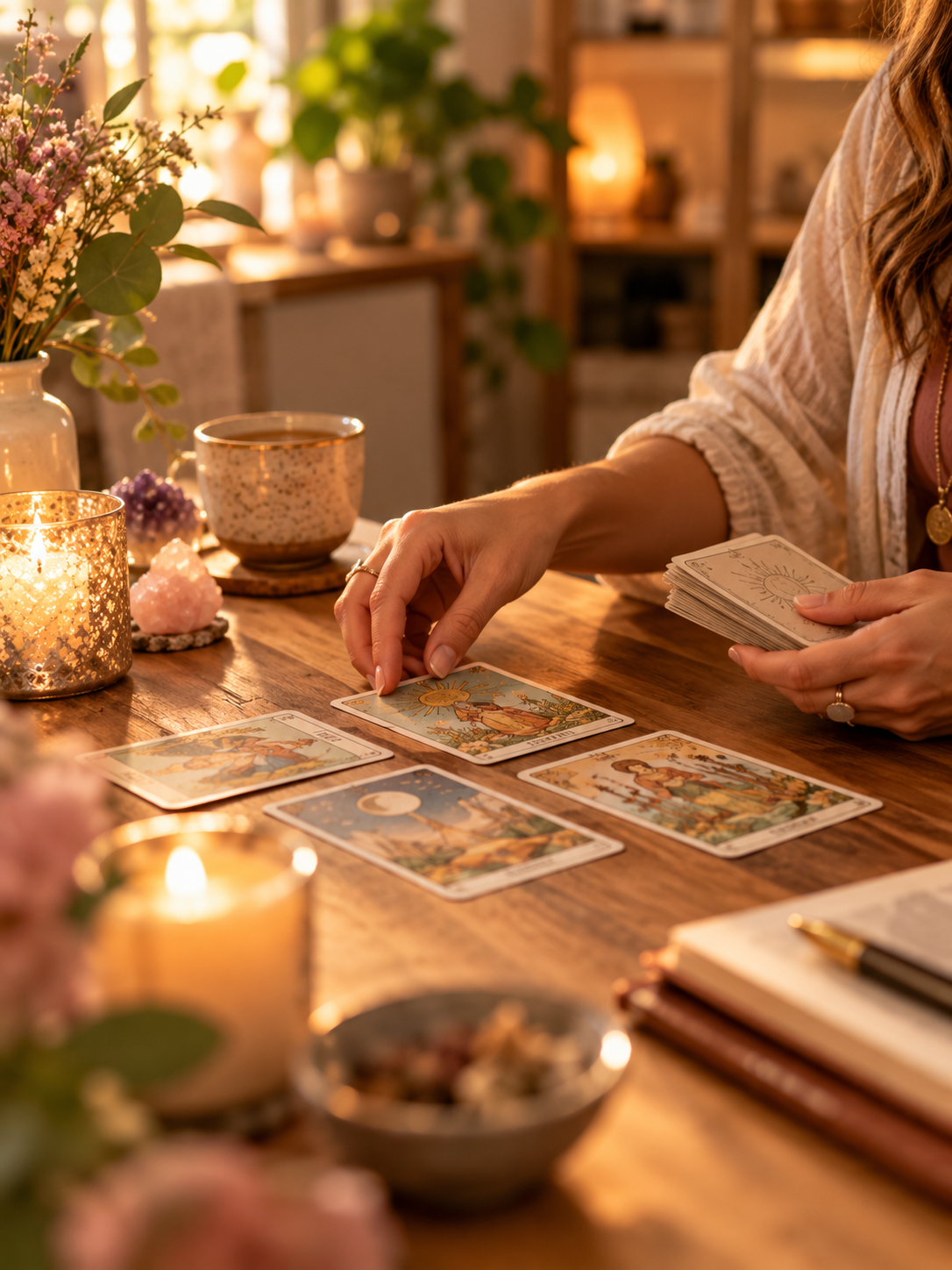 Cozy candle light tarot reading