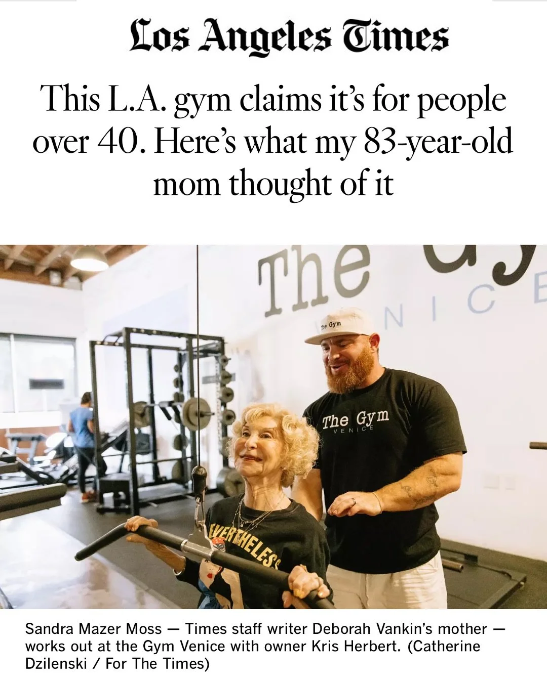 So excited that our article is LIVE in the @latimes 🗞️ Please shoot us a message if you&rsquo;re interested in joining us at The Gym Venice! We look forward to working with you to improve all things fitness, health, and longevity. Read the full arti