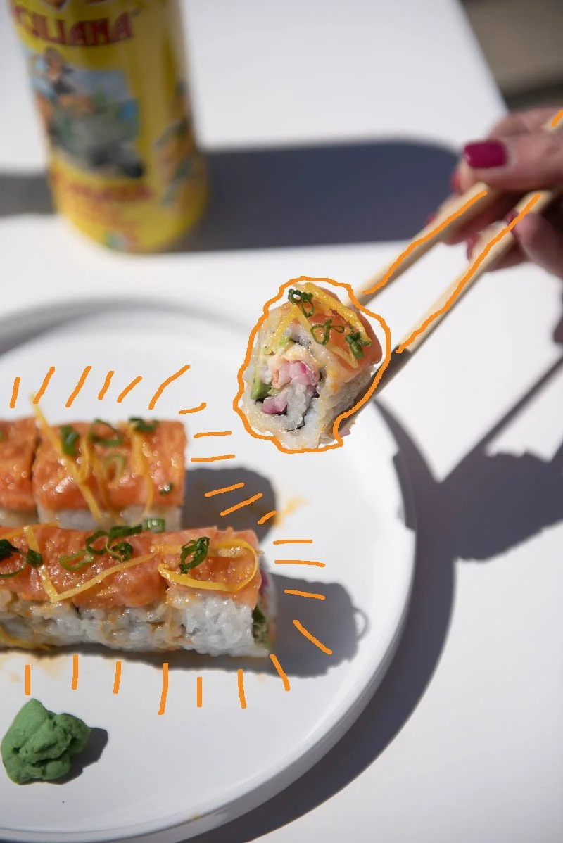Salmon sushi rolls at Pizzeria Maki