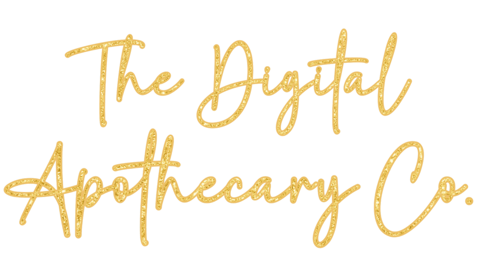 Gold cursive neon sign reading 'The Digital Apothecary' on a black background.