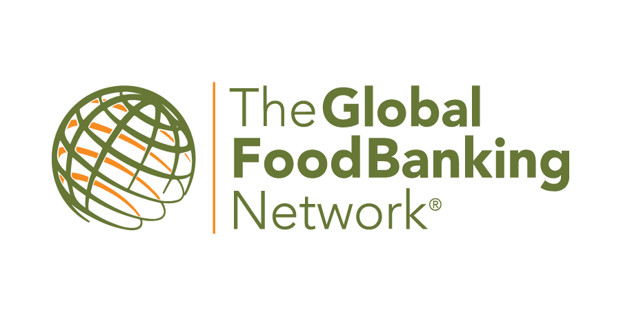 Logo of The Global Food Banking Network, featuring a stylized globe with green and orange lines.