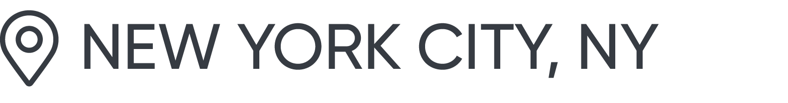 A map marker pin icon next to the text "NEW YORK CITY, NY" in black font.