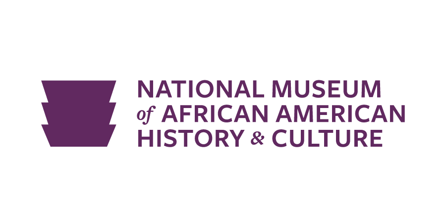 Logo of the National Museum of African American History & Culture featuring a purple geometric design and text in purple.