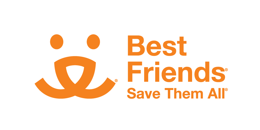 Logo for Best Friends Animal Society with a stylized orange dog face and the text 'Best Friends Save Them All'.
