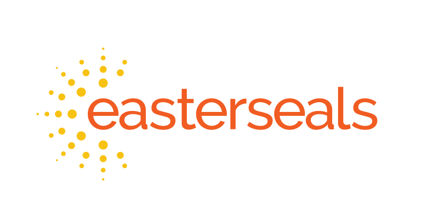Easterseals logo with orange text and yellow decorative dots to the left.