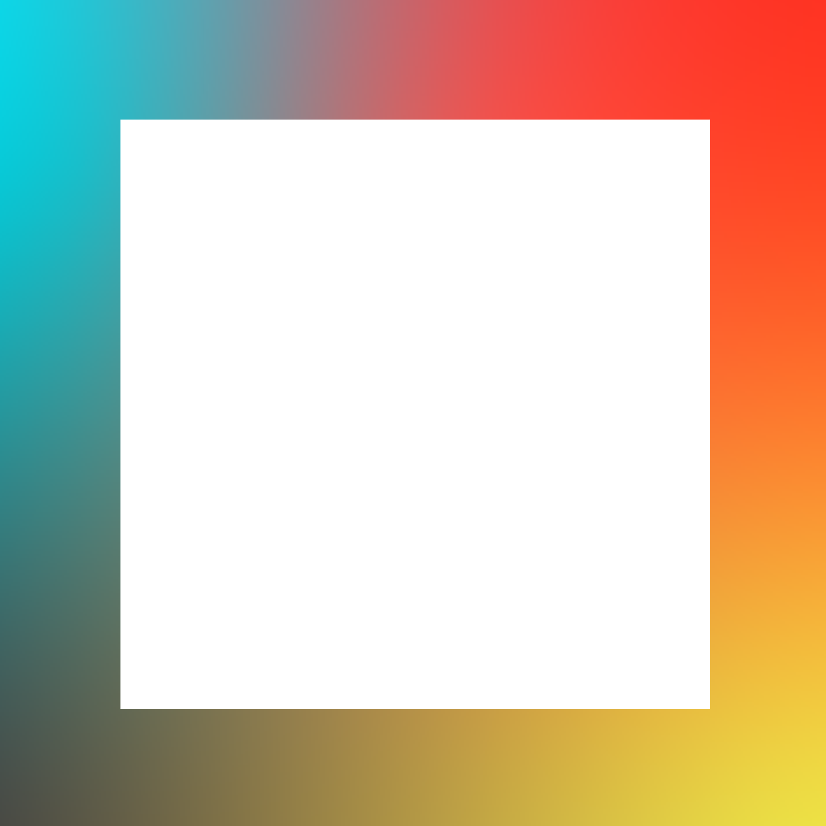 A colorful gradient background transitioning from teal on the left to red in the center and yellow on the right.