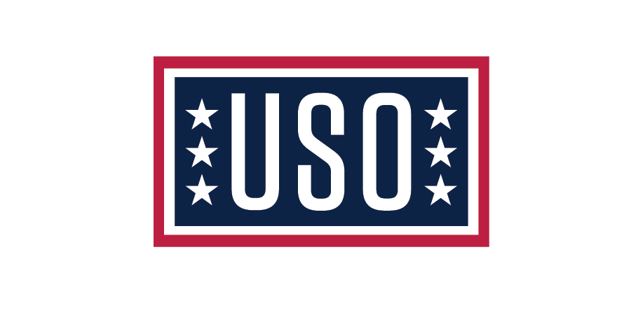 USO logo with blue background, white text, and stars, surrounded by a red, white, and blue border.