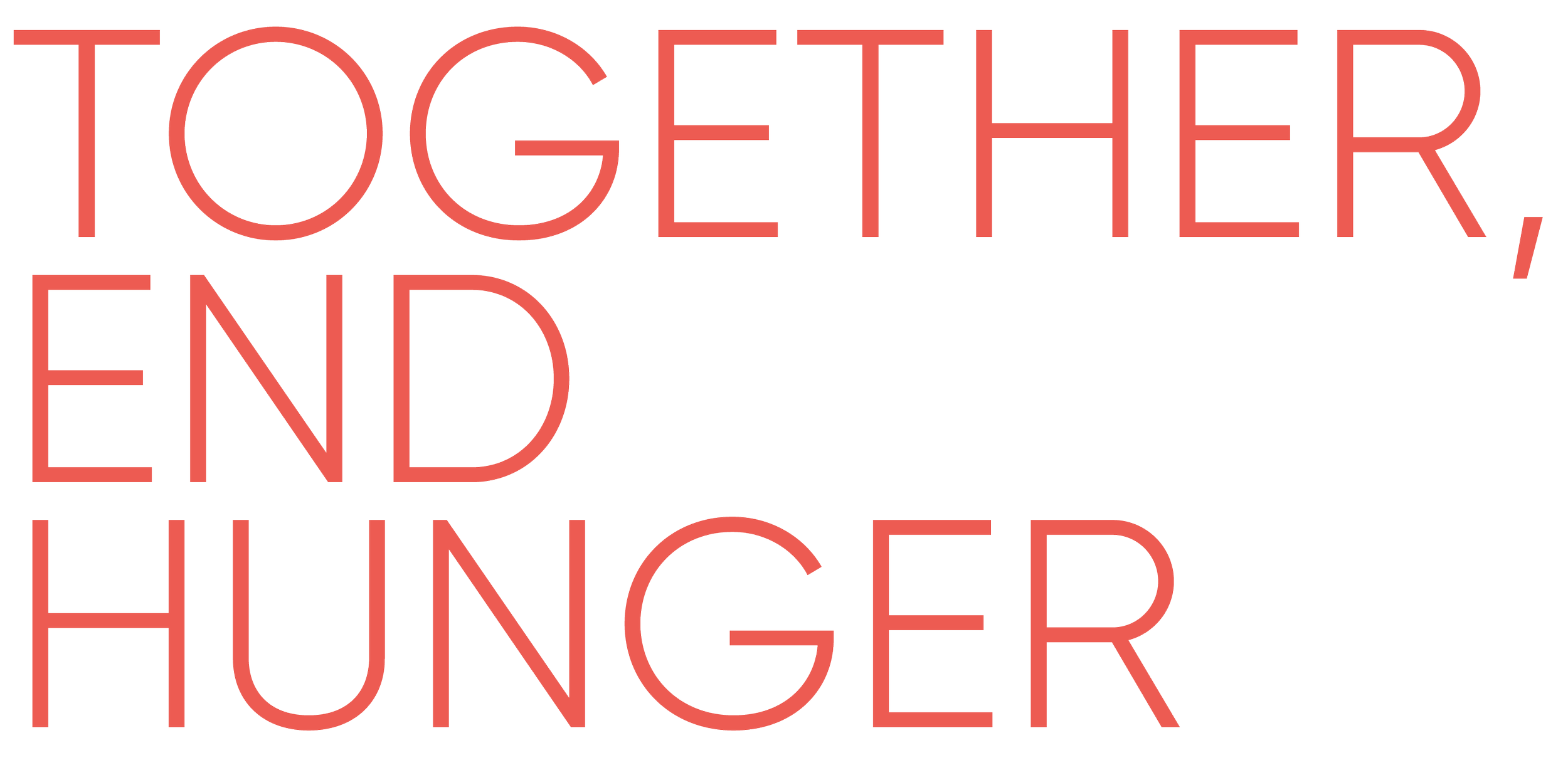 Text in red says 'TOGETHER, END HUNGER' on a black background.