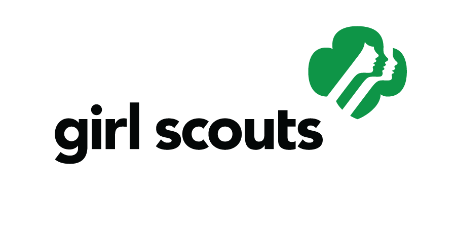 Girl Scouts logo featuring a green trefoil with a profile of a girl’s face inside and the text 'girl scouts' in black.