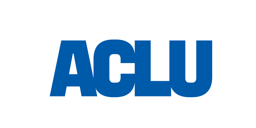 The logo of the American Civil Liberties Union (ACLU), featuring a black silhouette of a person with outstretched arms above the blue letters 'ACLU'.