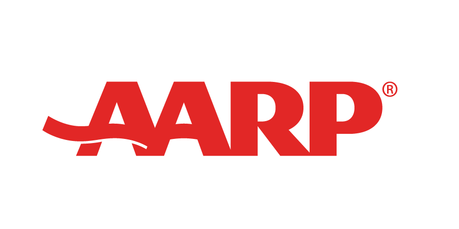 AARP logo in red text with a curved line underneath the first two 'A's.