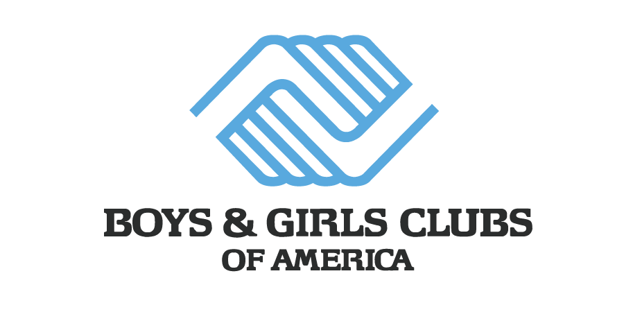 Logo of Boys & Girls Clubs of America featuring a stylized handshake in blue with black text.