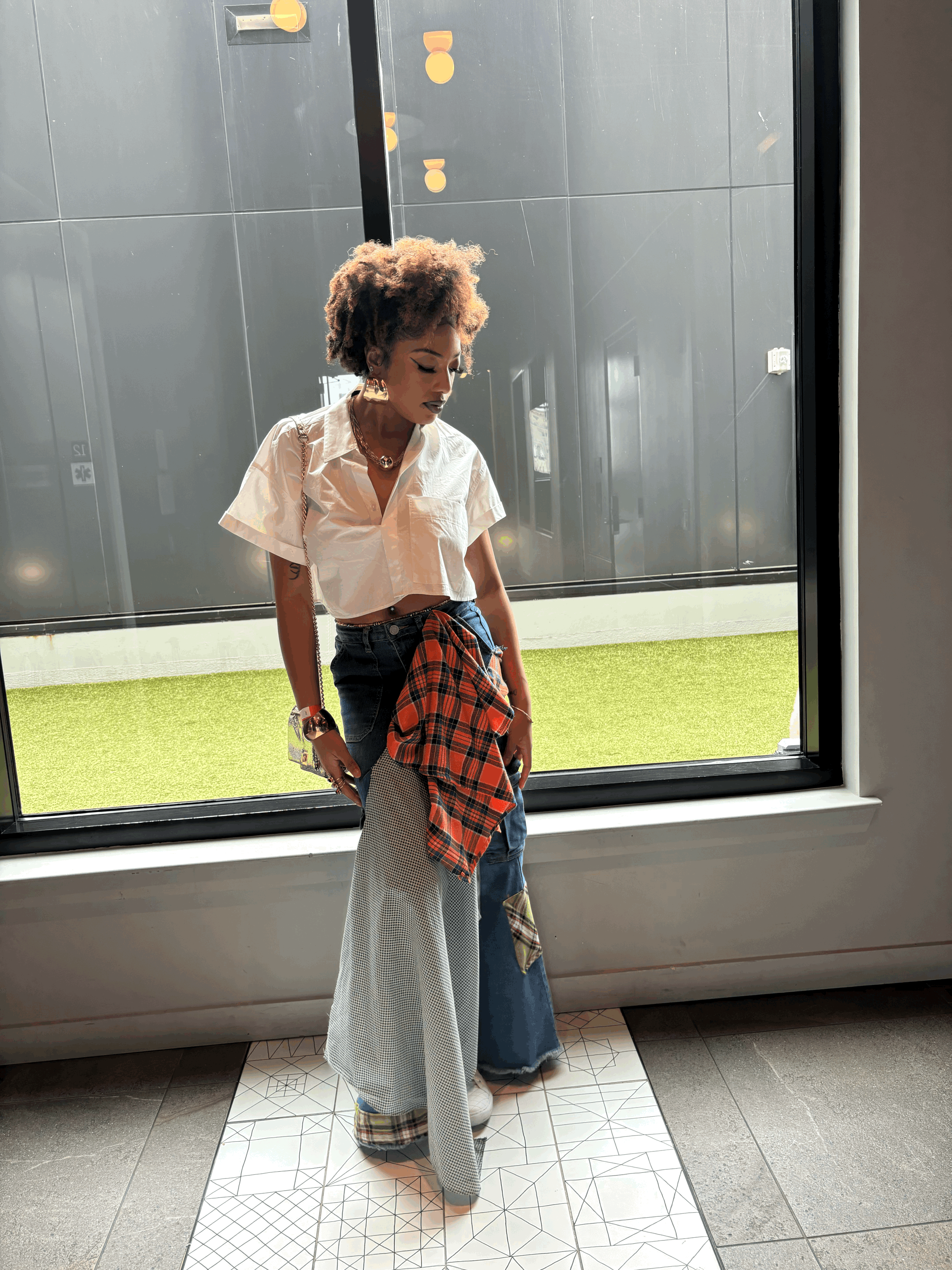 Denim Flannel Patchwork Skirt: