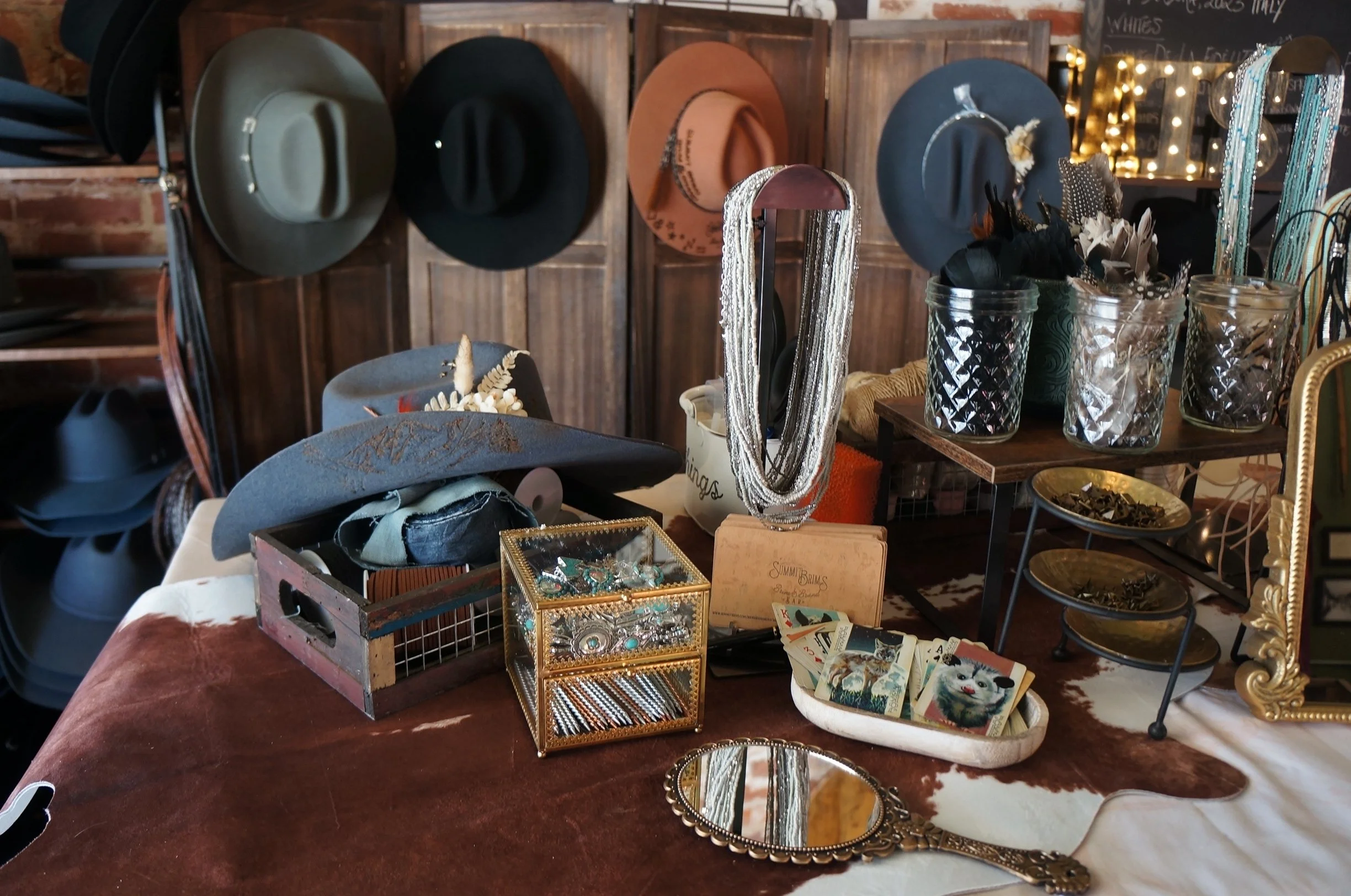 Aspen wedding welcome party hat bar