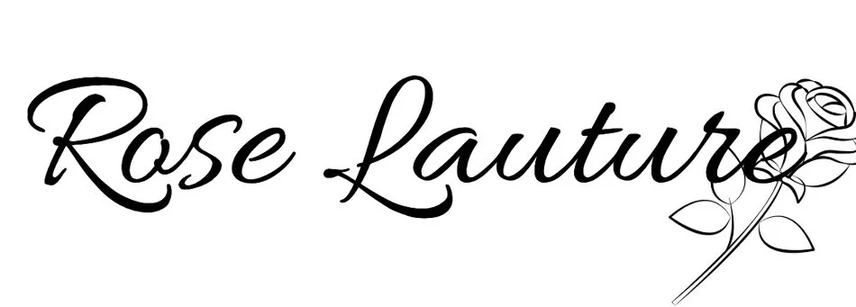Text 'Rose Laure' in cursive font with a drawing of a rose on the right side.