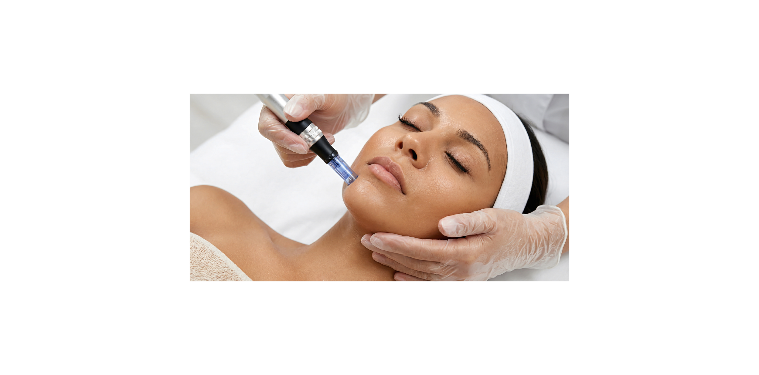 Client receiving microneedling treatment