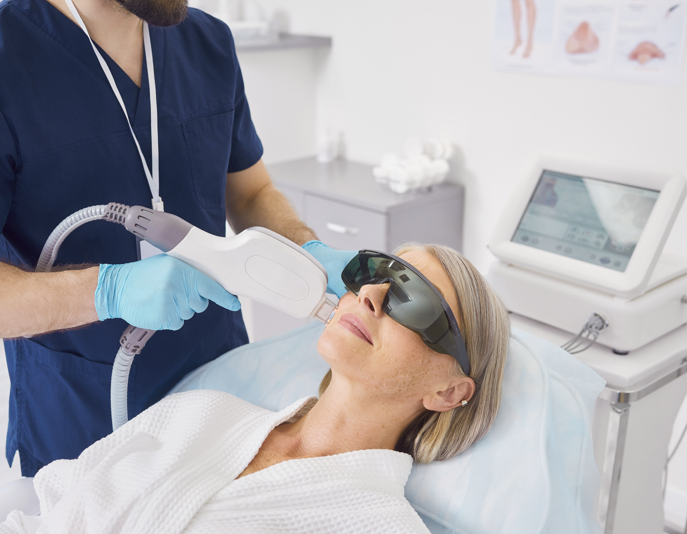 Laser vascular treatment in progress