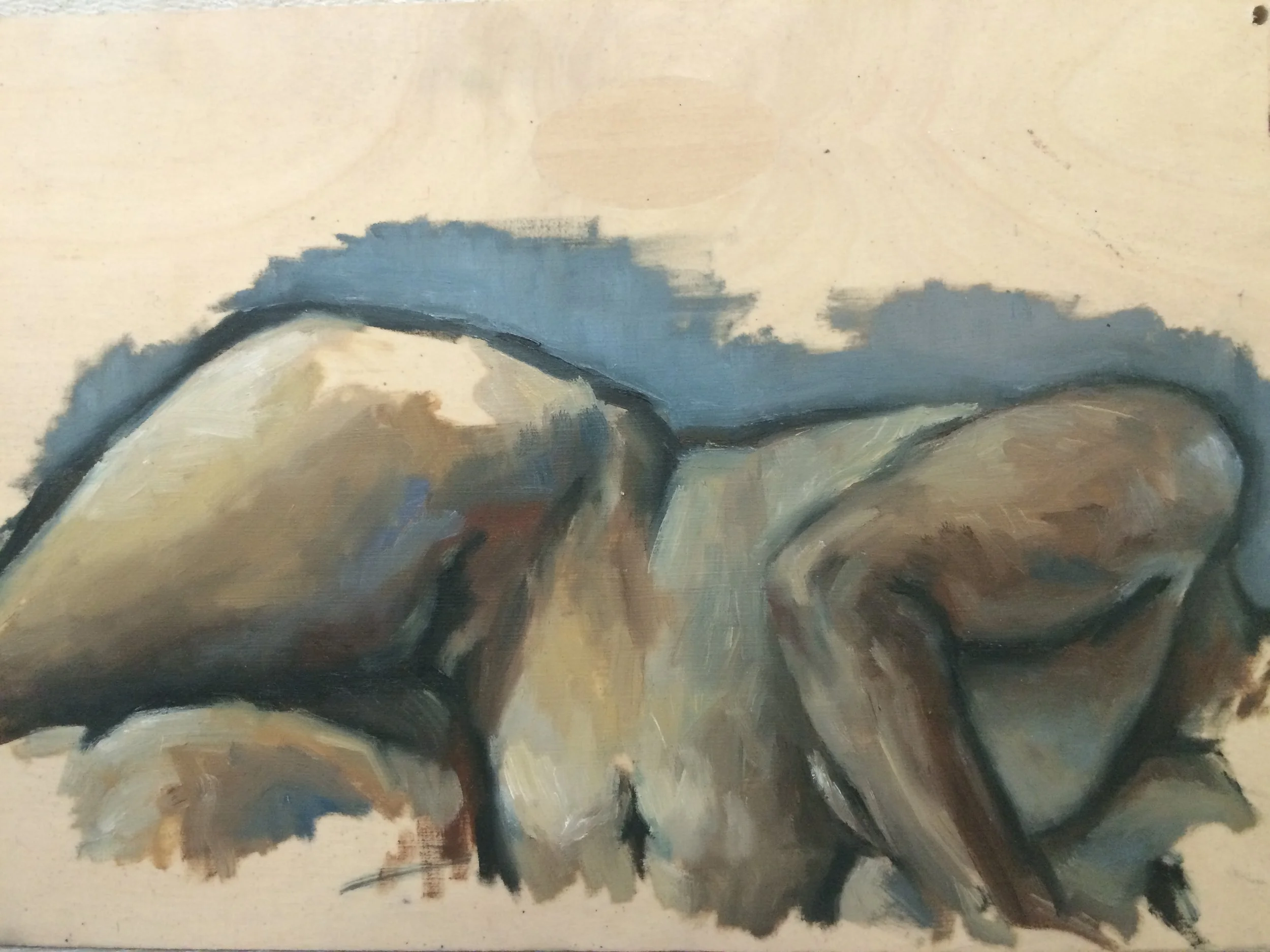 nude sketch, oil on wood, 2016