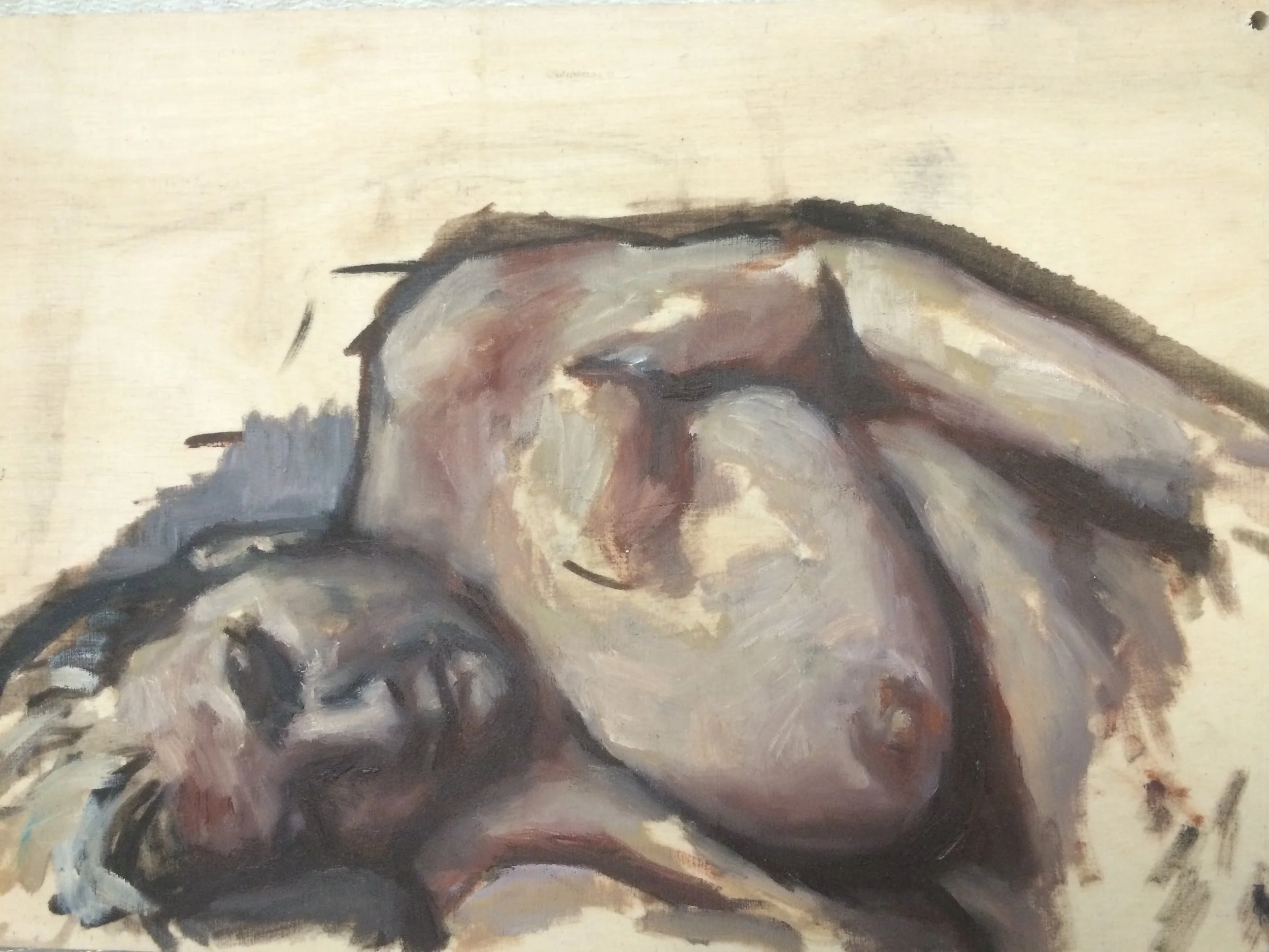 nude sketch, oil on wood, 2016
