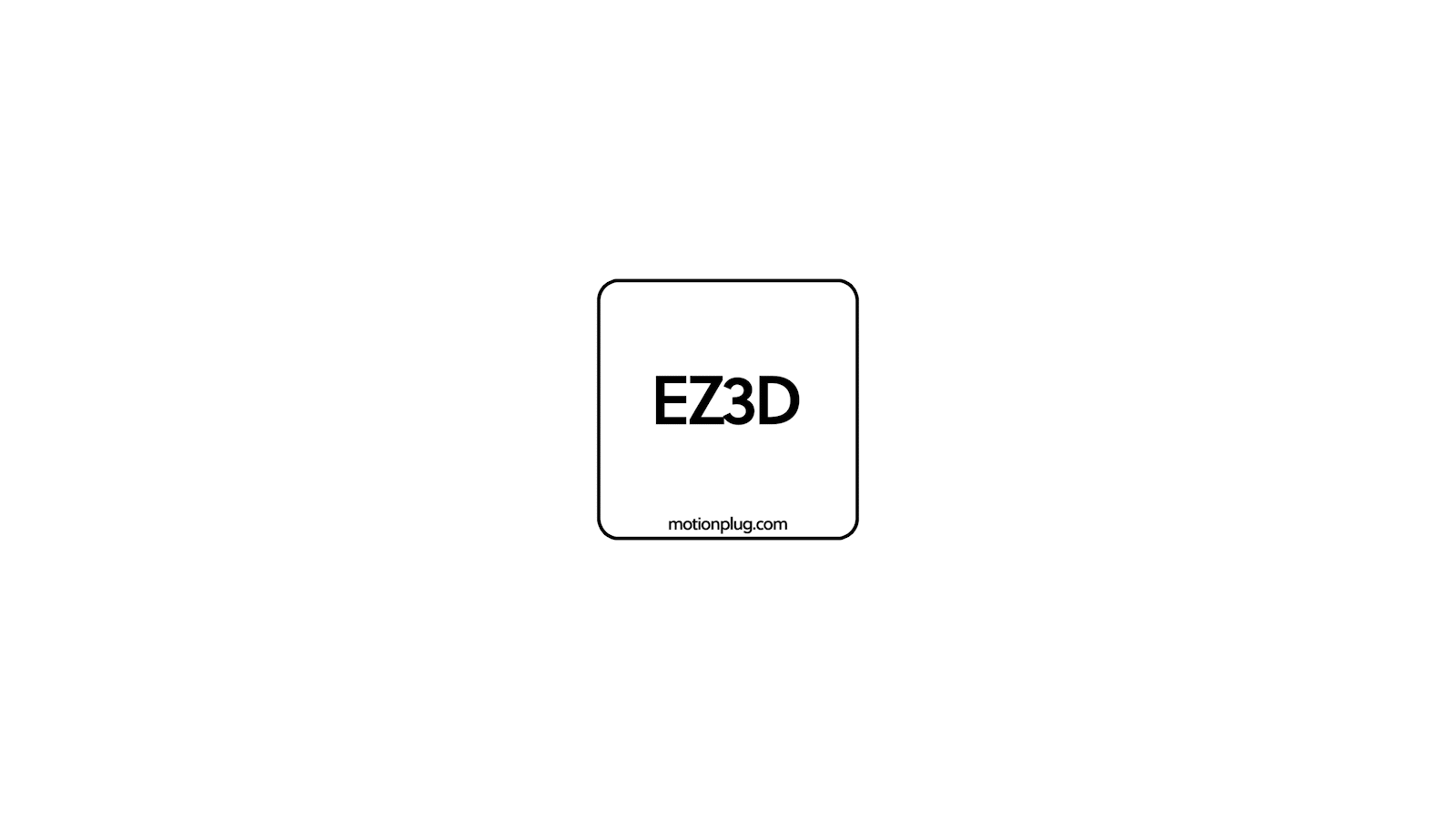 Centered white square with rounded corners containing bold black text "EZ3D" and smaller black text "motionplug.com" underneath.
