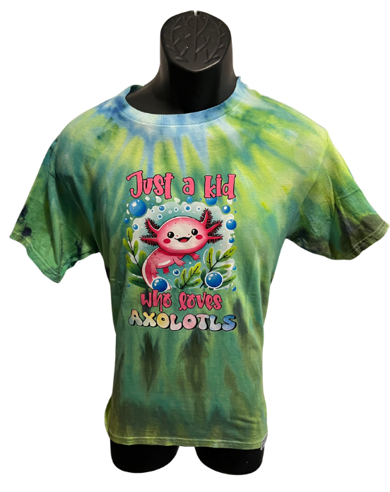 Just a Kid Who Loves Axolotls Tie-Dye T-Shirt – Youth XL