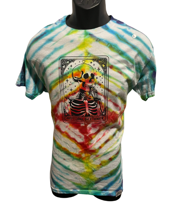 “Professional Overthinker” Tarot Tie-Dye T-Shirt – Adult Medium