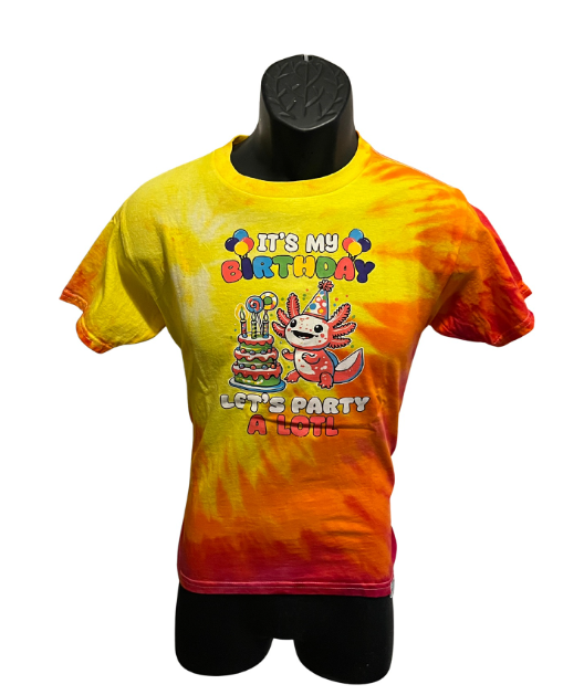 It’s My Birthday, Let’s Party A-Lotl! Tie-Dye T-Shirt – Youth Large