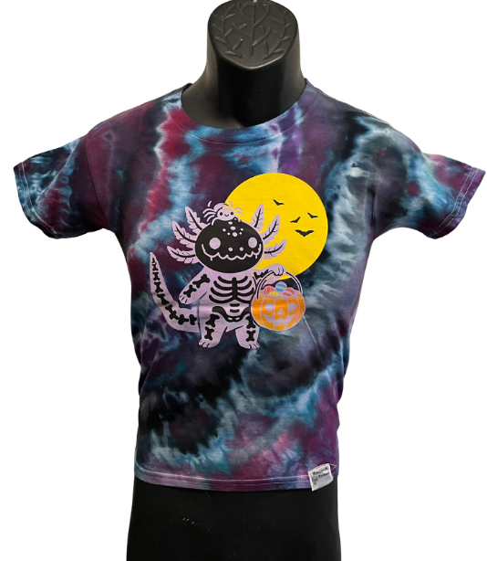 Spooky Axolotl Tie-Dye T-Shirt – Youth XS
