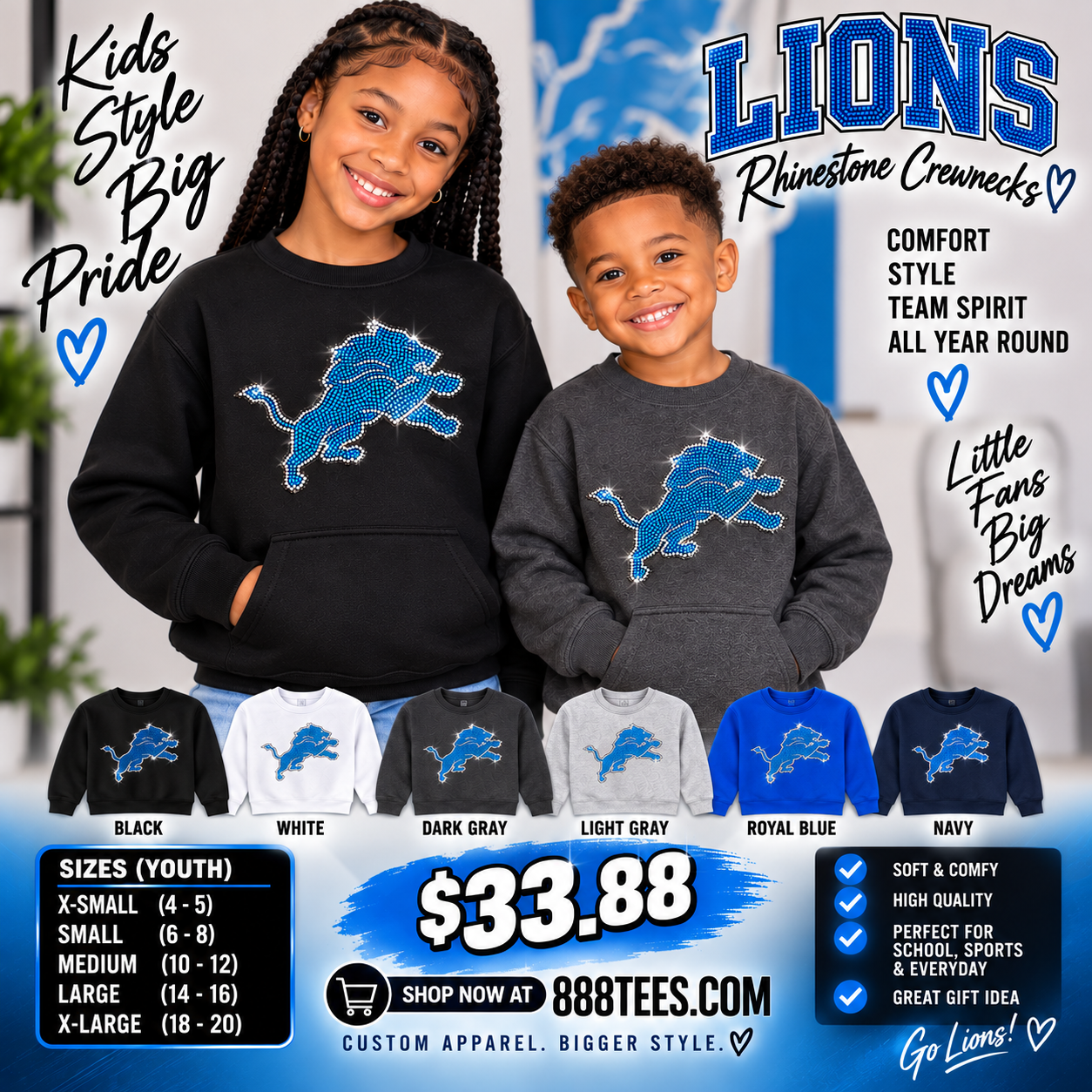 Lions Rhinestone Crew neck with Pocket