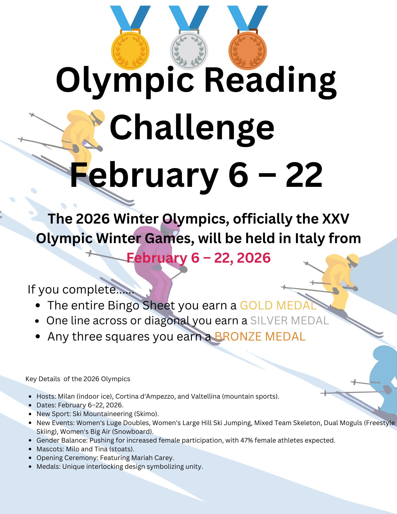 The Children's Room is sponsoring an Olympic Reading challenge February 6-22