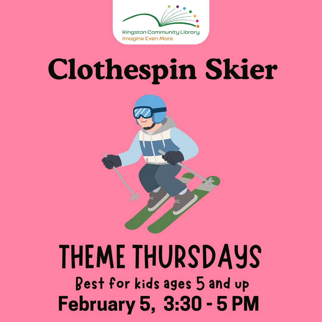 Drop in craft on Thursday February 5 from 3:30 - 5 for children - clothespin skier