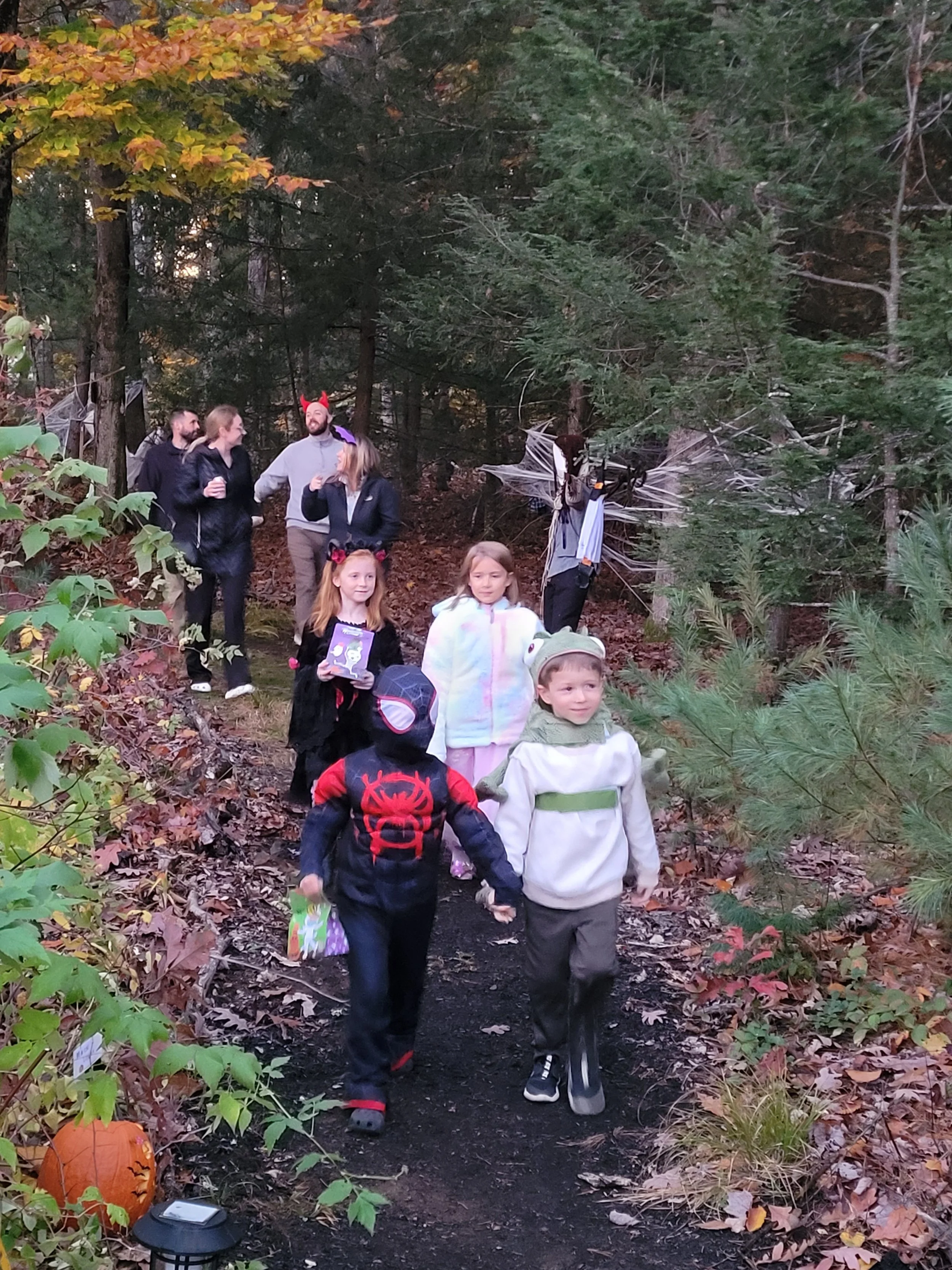 Families walking in the spooky Woods